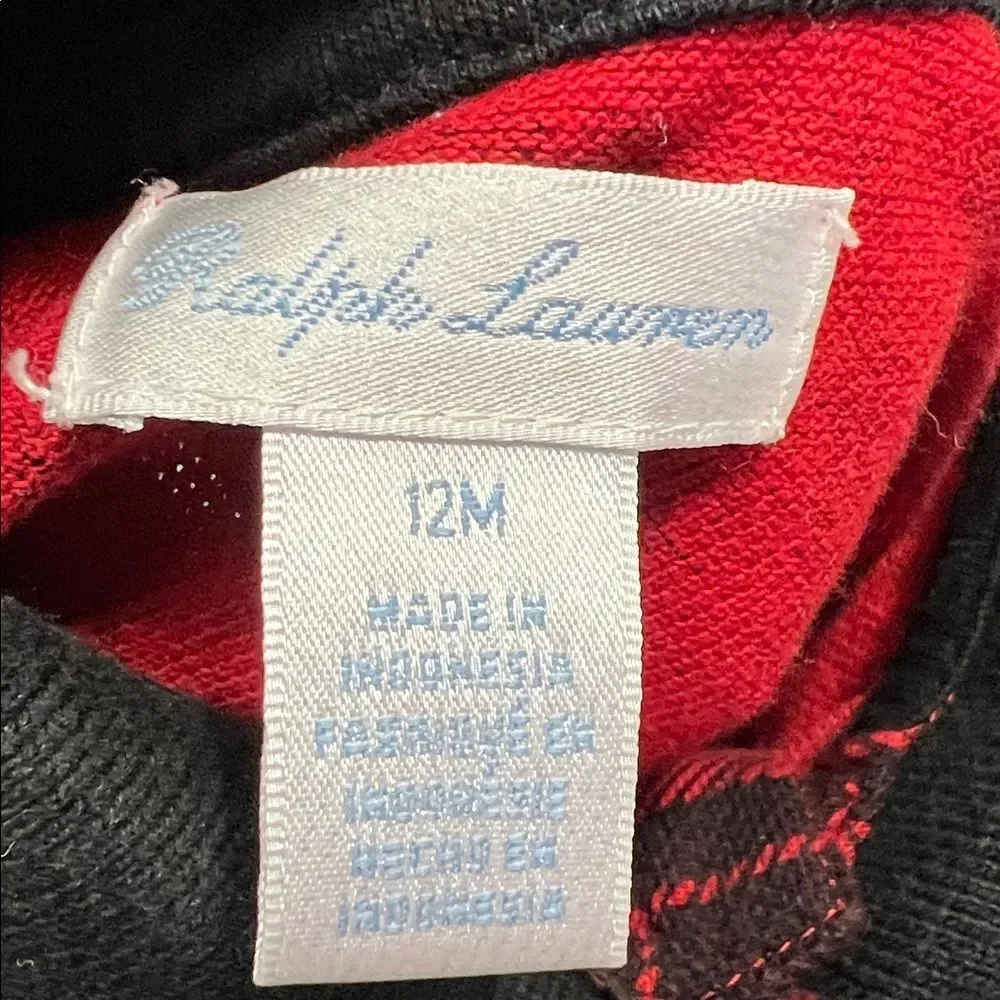 Ralph Lauren red and black plaid long sleeve knit jumpsuit size 12 months